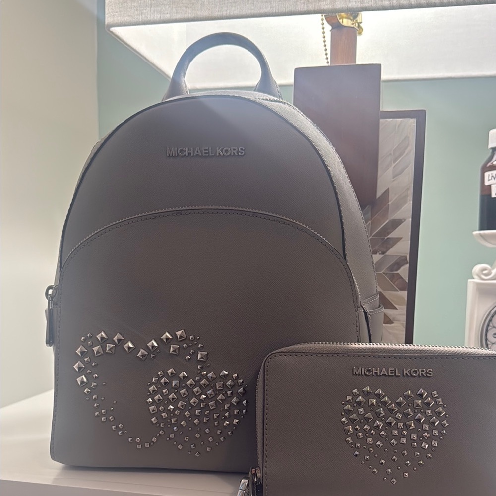 Michael Kors Gray Backpack and Wallet Set